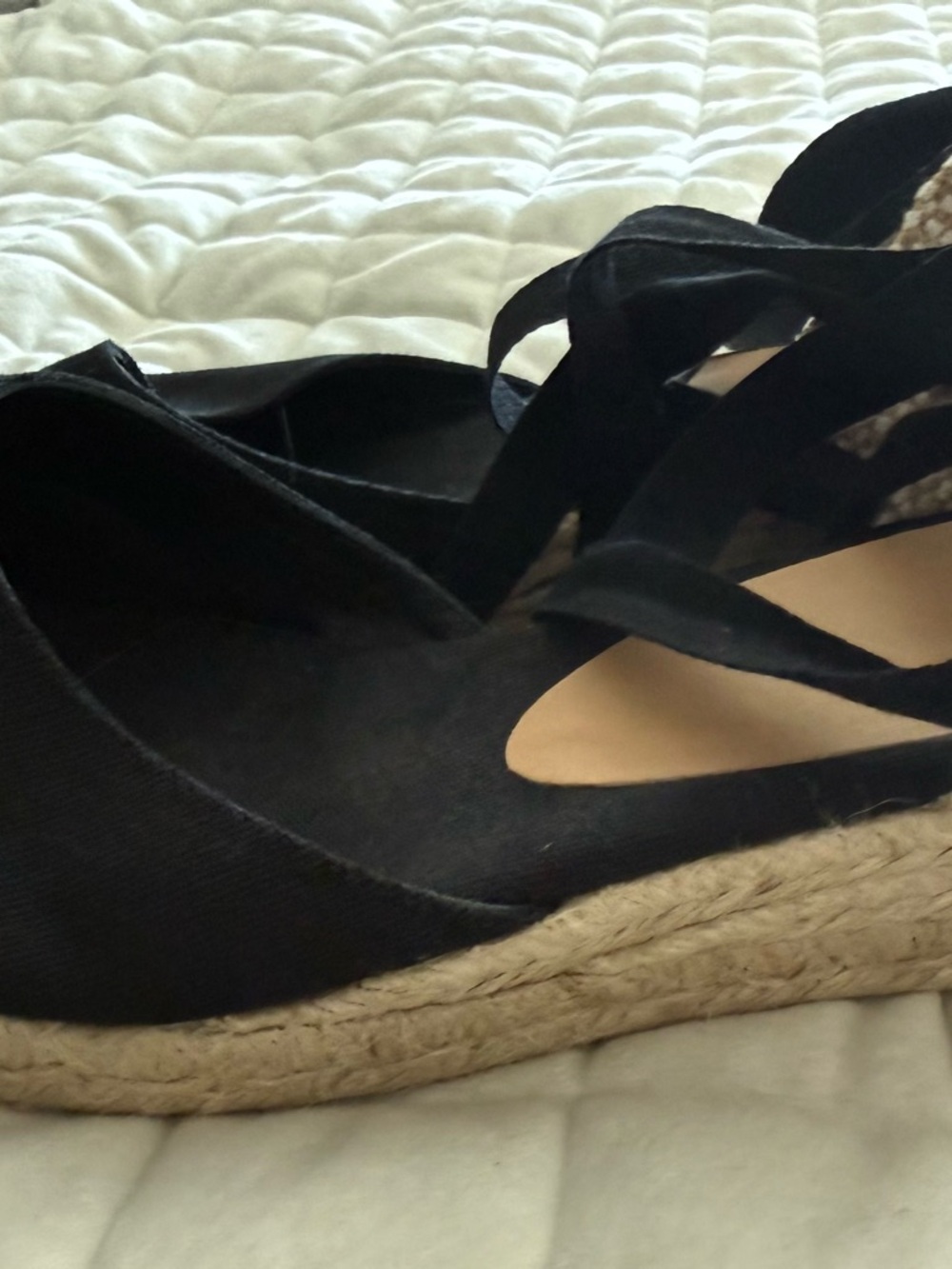 Black Espadrille Wedge Sandals with Lace-Up Straps